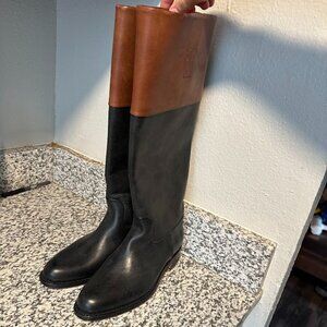Frye Melissa Button Tall Boots Two-Tone Black & Brown Leather Size 6